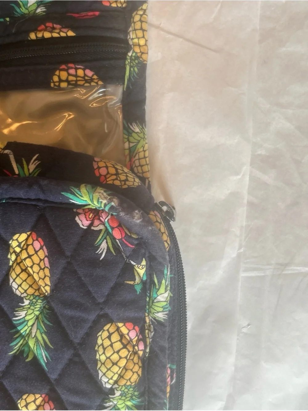 Vera Bradley quilted hanging travel organizer Toucan Party with pineapple print